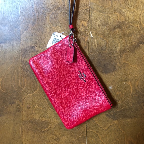 Coach Pebble Wristlet Red - Picture 1 of 3